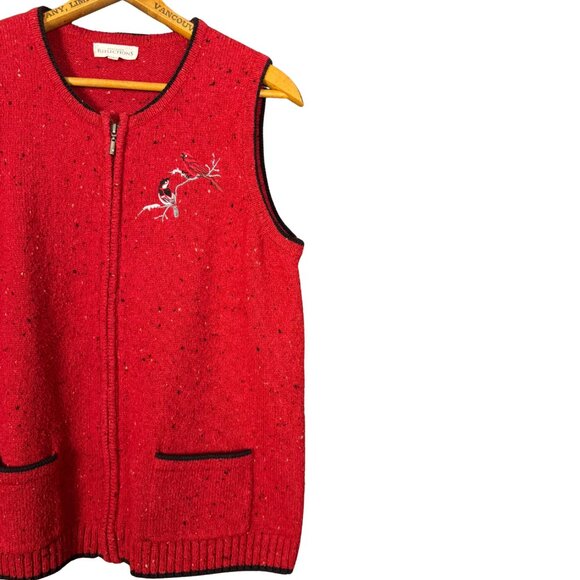 Vintage Embroidered Cardinal, Sweatervest, Cabincore Aesthetic, Wildlife Knit - Picture 4 of 7